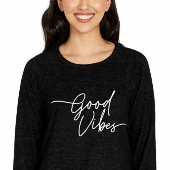 Super Soft Black Sweatshirt with Good Vibes Writing on Front Size Large - Picture 3 of 14